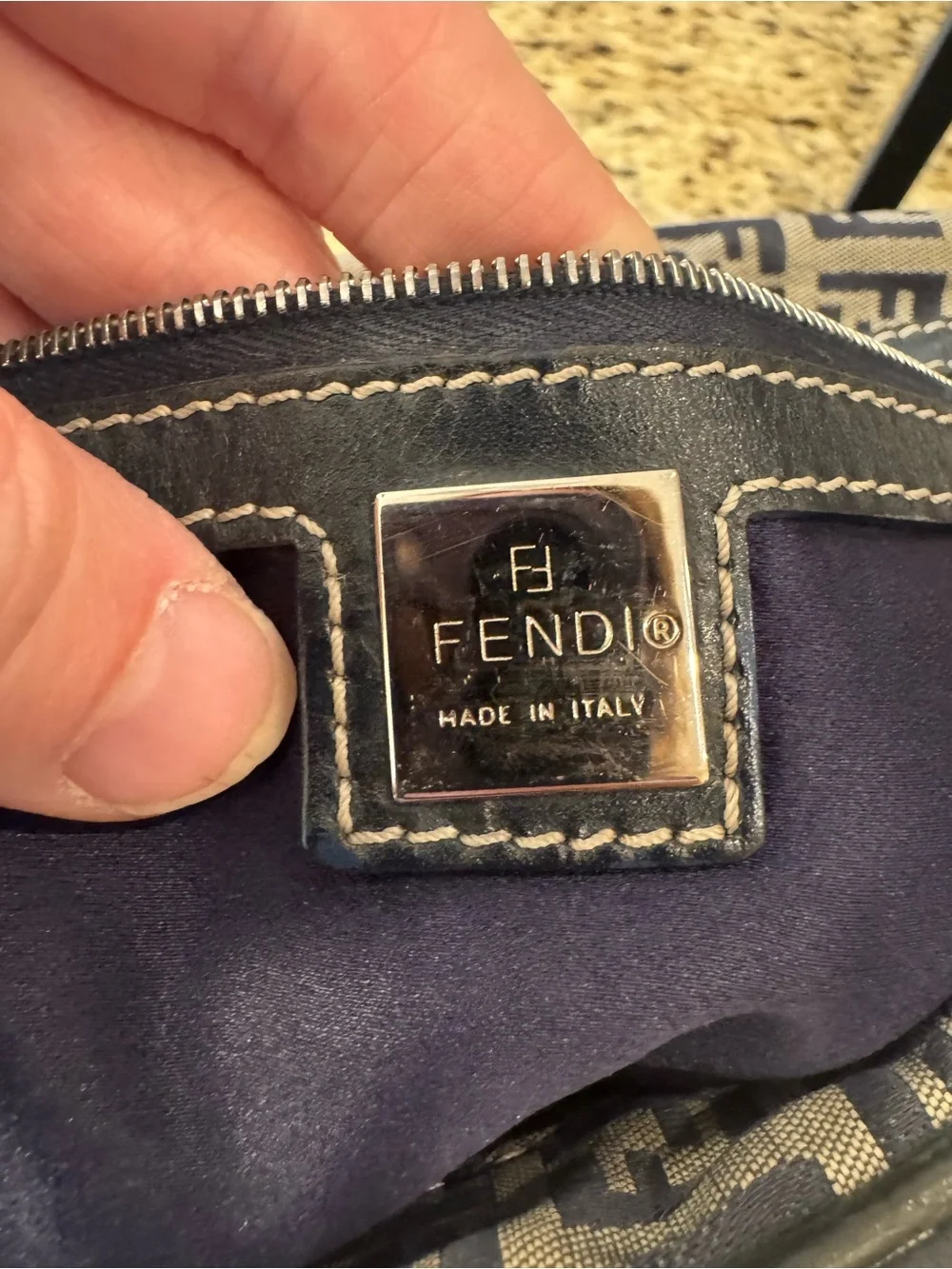 Fendi Blue/black FF Logo Canvas Boston bag